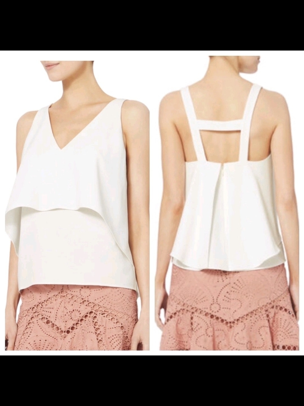 INTERMIX White V-Neck Layered Strappy Back Top